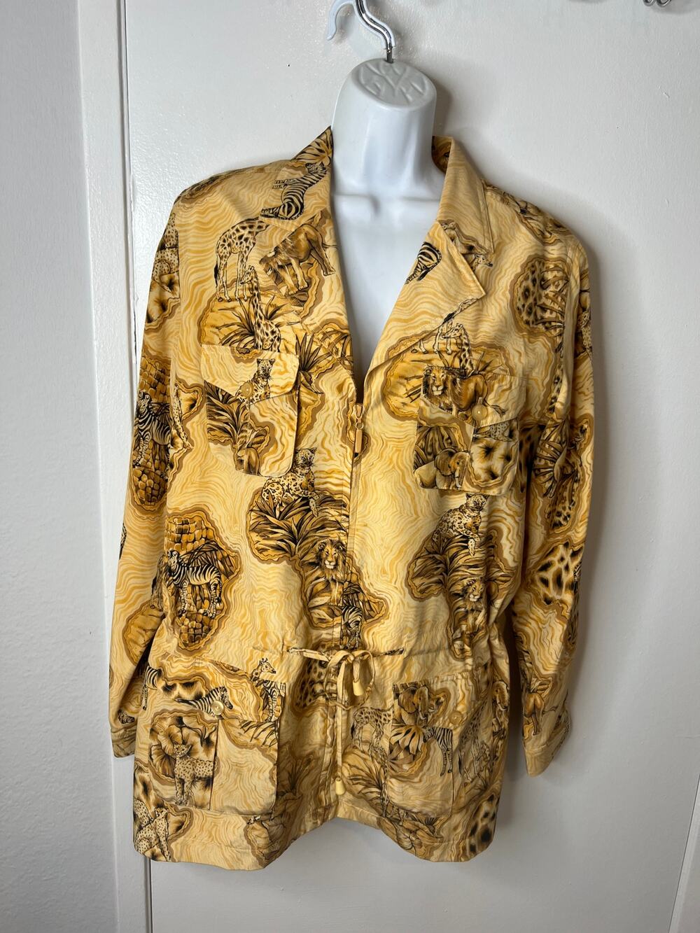 Diane Gilman Women's 100% Silk African Safari Print Tie Front Jacket ~ Size M
